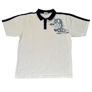 Vintage Y2K Lot 29 Mens Bugs Bunny ? Polo Shirt 3XL White Navy Streetwear